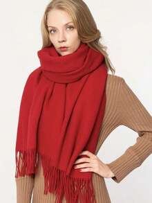Thick Long Shawl/Blanket, 280g - Red - View 6