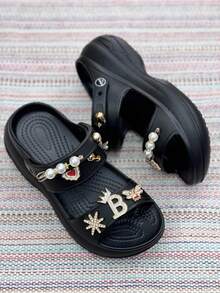 High-Heeled Flip-Flops Made Of 100% EVA With A Randomly Selected Pendant - Soft And Comfortable - 黑色 - 查看 2