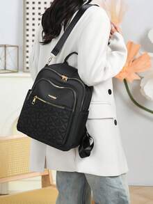 女士新款菱格纹大容量旅行时尚休闲牛津布背包 - 黑色 - 查看 5