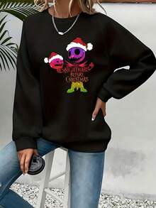Nightmare Before Christmas Women's Sweatshirt - Tim Inspired  & Sally Graphic, Cozy Long Sleeve Round Neck Pullover For Fall Winter, Casual & Themed Events, Machine Washable (Officially Licensed), Halloween & Christmas Cartoon Design, Soft Fabric For Working, Shopping & Home Wear, Festive Holiday Apparel - Black - View 1