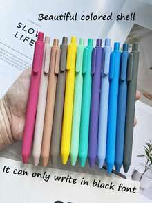 12pcs/Set Retractable Gel Ink Pens, Black Ink, Colorful Barrel, Morandi Color Scheme, Suitable For Journaling, Writing, Office And School Supplies - Multicolor - View 2