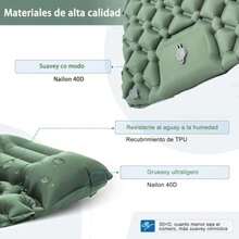 Colchoneta Inflable Camping con Almohada Incorporada, Colchón Inflable Dormir Portátil Individual Impermeable, Sleeping Pad con Bolsa Almacenamiento para Senderismo, Viajes ()(Verde) - Multicolor - Ver 8