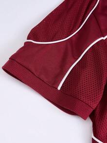Men's Spring And Summer American-Style T-Shirt, Breathable Mesh, Wine Red, Short Sleeves, Contrast Color Line Design, Suitable For Daily Sports, Leisure, Fitness And Multi-Scene Wearing. - Red - View 6