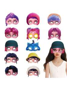 12pcs 2025 New Witch Hunting Girl Group Theme Party Photo Prop Paper Mask, KPOP Girl Group Role Playing Makeup Ball Half Mask - Birthday Gift, Christmas Gift, Perfect Gift, Collectibles - Multicolor - View 4