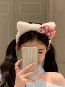 Tom's Cat Ear Plush Headband, S Casual Photo Hair Accessories, Headband With Bow, Polyester Fiber, Suitable For All Seasons Valentines,Hairband,Hair Hoop Headbands ,Gifts Head Accessories - Multicolor - View 7