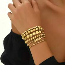 7-Piece Gold Bead Bracelet Stackable Multifunctional Bohemian Beach Style Self-Combined Bead Chains Versatile Daily Wear No Clothes Picking Exquisite Single Layered Wear Quality Details Comfortable Beach Party Vacation - Vàng - Xem 9