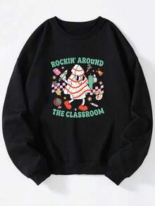 Groovy Rocking Around Classroom Teacher Tree Cake Sweatshirt - Black - View 2
