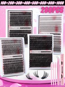280片D型卷翘蓬松假睫毛，包含多种密度组合，例如10D+20D/30D+40D，柔软舒适，适合打造自然妆容。总长度8-16毫米，采用纤细柔软、防水的短纤维制成，呈现3D立体效果。睫毛套装，假睫毛，假睫毛 - 藕粉色 - 查看 12
