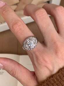 Bộ 5 nhẫn hở có thể điều chỉnh bằng đá Cubic Zirconia thời trang sang trọng, thích hợp cho trang phục hàng ngày, tiệc tùng, đám cưới, cô dâu - Bạc - Xem 12