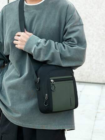 休闲户外男士背包，新款时尚单肩斜挎包，纯色尼龙面料，拉链封口，时尚单肩包/斜挎包，节日必备