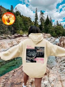 1 件青少年女孩休闲印花套头连帽衫，保暖内衬长袖运动衫，适合秋冬季学生 - 连帽衫激发每个孩子的想象力和冒险精神