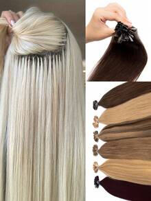 50pcs/Pack Human Hair Extensions, Flat Tip Extensions, 14-22 Inches Straight Hair, Keratin Bonded Extensions, Invisible F-Tip Real Human Hair Extensions