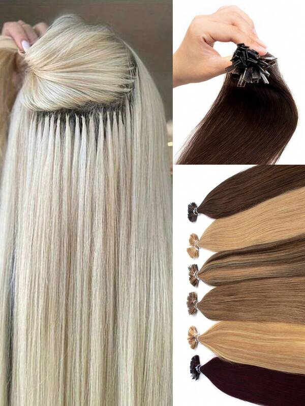 50 Peças Extensões de Cabelo Humano Ponta Plana 14-22 Polegadas Extensões de Cabelo Humano Retas Queratina Extensões de Cabelo Humano Invisível Ponta F