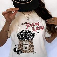 Feeling Lucky Shirt, 8 Ball Tee, Aesthetic Shirt, Lucky Shirt, Feeling Lucky Cherry 8 Ball Graphic Tee, Graphic Tees, Womens Tops, Women's Casual Sports T-.Jpg Printed Shirts, Ladies' Tops, Printed Short-Sleeve One-Piece Shirts - Trắng 4 - Xem 6