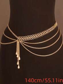 1条多层链条流苏珍珠腰链，适合夏季、秋季、万圣节等场合。