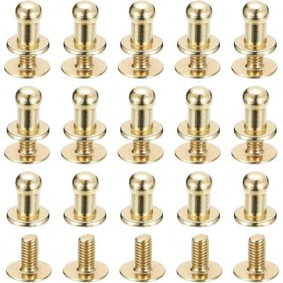 Uxcell 4mm Ball Head Stud Rivets Screw Back 15Pack Round Head Button Nipple Rivet For DIY Leather Craft Handbag Belt Light Golden