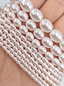 米粒形珍珠珠，适用于DIY手链、项链、耳环等首饰制作，不易刮花，无瑕疵，不褪色，16英寸/串 - 白色 - 查看 2