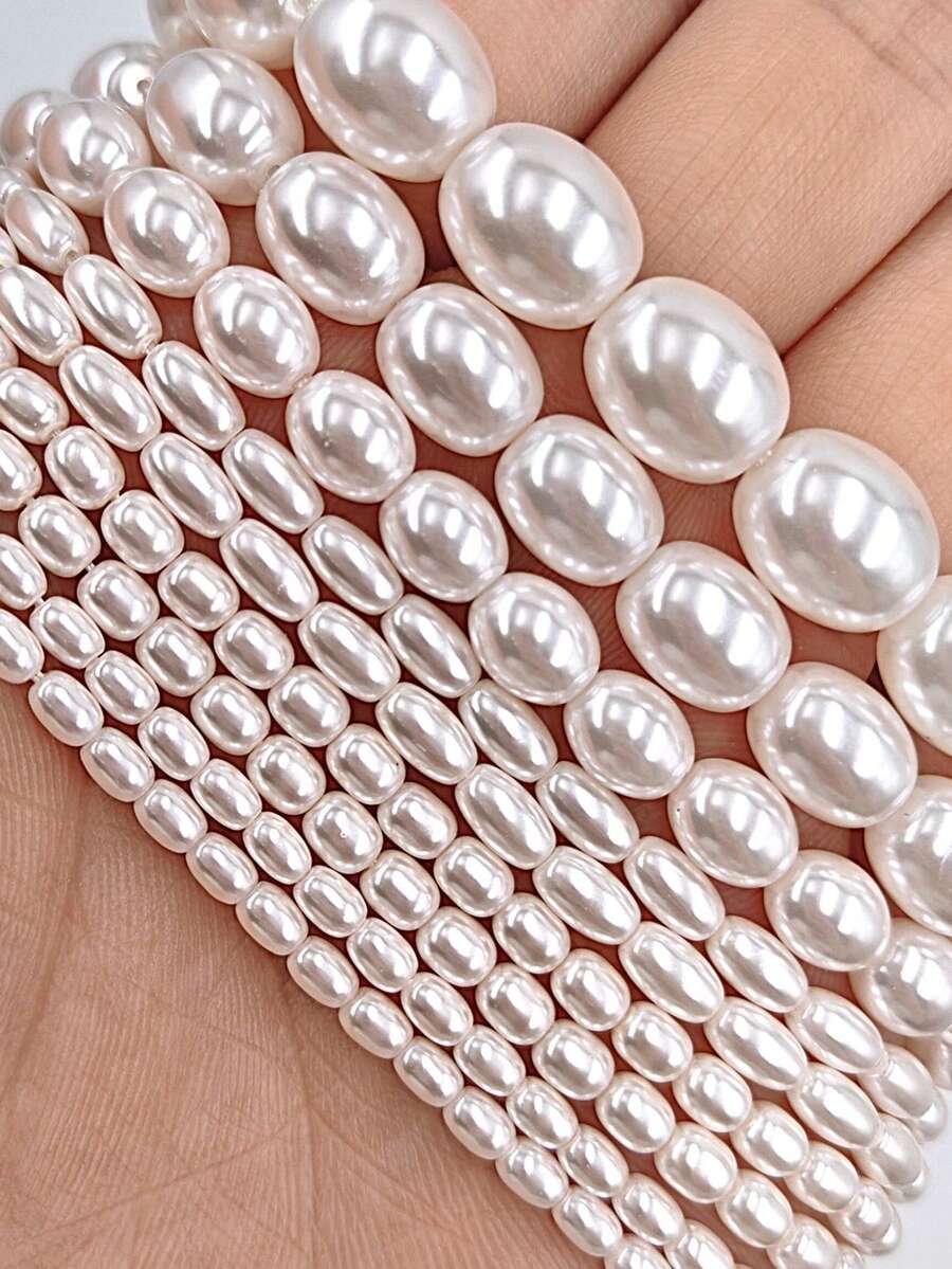 米粒形珍珠珠，适用于DIY手链、项链、耳环等首饰制作，不易刮花，无瑕疵，不褪色，16英寸/串
