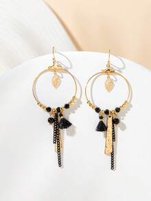 1pair Tassel Chain Pendant Earrings Suitable For Daily Wear - Black - View 4