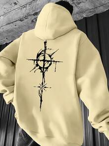 Sudadera Casual para Hombre - Amarillo Brillante con Diseño de Patrón Geométrico Negro en la Parte Posterior, Sudadera Holgada, Adecuada para Atuendos Diarios y Formales, Moda de Primavera, Estilo Urbano, Tela Elástica, Estilo Unisex, Jóvenes - Negro - Ver 6