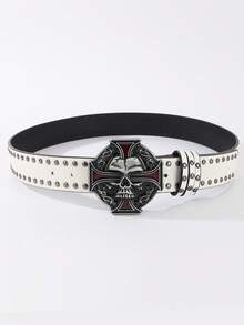 1 chiếc thắt lưng nam phong cách punk rock cổ điển, thắt lưng cá nhân hóa với đinh tán đen, thiết kế hình chữ thập và đầu lâu, thời trang. - skull Cross - Xem 5
