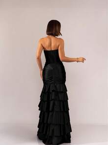 Simple Party Pleated Hem With Asymmetrical Ruffle Formal And Evening - Black - View 2