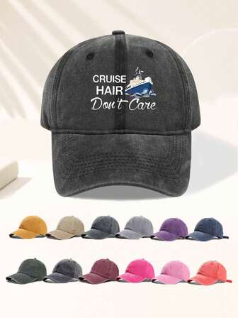 男女通用“邮轮发型不在乎”印花复古水洗做旧棒球帽，原创男士帽款，可调节户外帽檐——适合全年旅行、海滩度假和运动，2000年代风格老爹帽，理想的圣诞节礼物