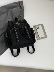 Dedoo Vintage Rivet Backpack, Faux Suede Retro Punk Style Travel Backpack, Gothic College Style Backpack For Women - Black - View 11