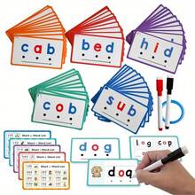 60pcs Reusable CVC Word Learning Flash Cards, Suitable For Preschool Kids, Ideal For Reading, Spelling, Word Building And Writing Practice, Perfect For Early Childhood Education, Back To School - Multicolor - View 2