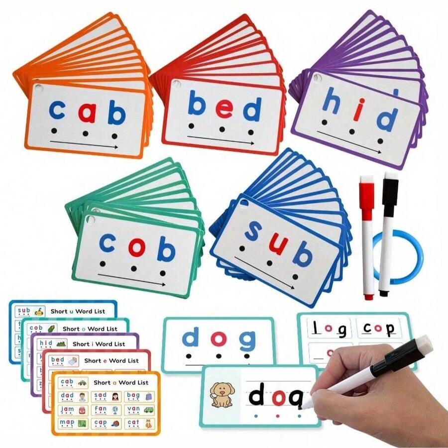 60pcs Reusable CVC Word Learning Flash Cards, Suitable For Preschool Kids, Ideal For Reading, Spelling, Word Building And Writing Practice, Perfect For Early Childhood Education, Back To School