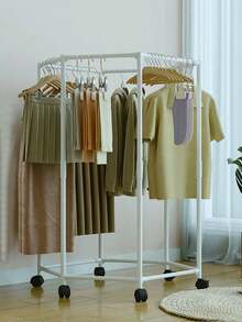 1pc Hexagonal Rotating Floor Clothes Rack, Indoor Drying Rack, Movable Coat Hanger Rack Suitable For Bedroom, Living Room, Dorm, Clothing Store Display