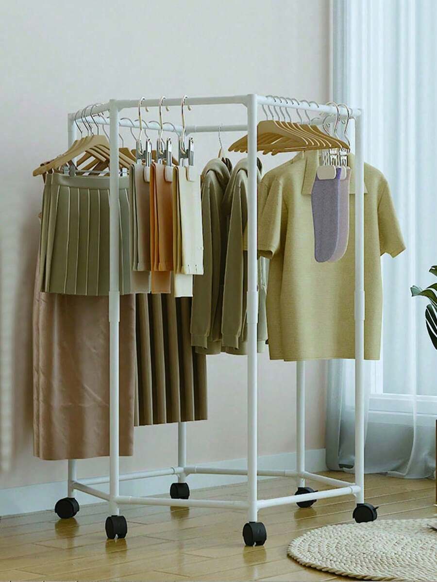 1pc Hexagonal Rotating Floor Clothes Rack, Indoor Drying Rack, Movable Coat Hanger Rack Suitable For Bedroom, Living Room, Dorm, Clothing Store Display