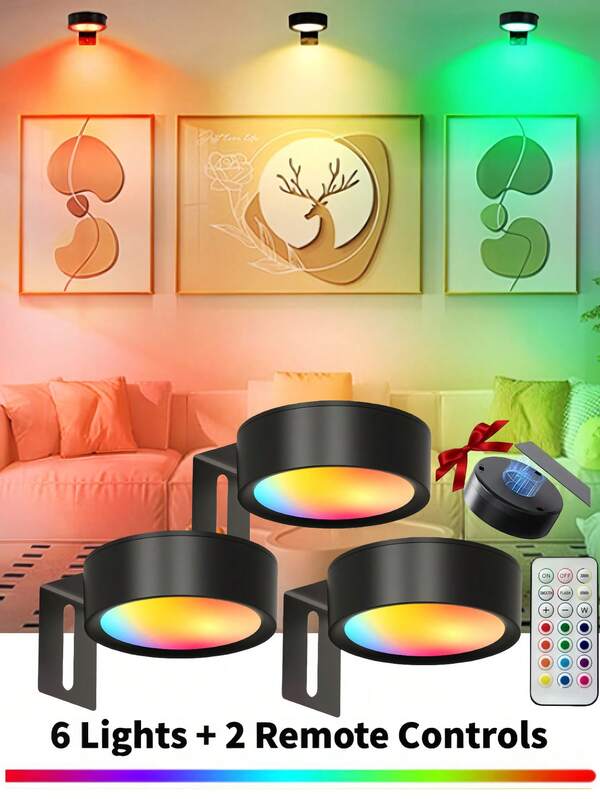 1/3/6 pièces Lumières murales en métal sans fil alimentées par batterie pour Noël, lumière murale, guirlandes lumineuses, lampes, veilleuse avec lampe murale sans fil magnétique - température de couleur réglable, minuterie, télécommande et contrôle par pression - parfait pour galerie, escaliers, couloirs, décoration de cadre de chambre à coucher avec performance économe en énergie, gradable et longue durée.