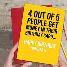 بطاقة تهنئة بعيد الميلاد ذات موضوع مالي مع مظروف - تصميم "عيد ميلاد رقم 5" مع نص جريء ورسالة مضحكة، مناسبة للأصدقاء وعشاق الفكاهة، مثالية لاحتفالات عيد الميلاد، بطاقة عيد ميلاد ساخرة|بطاقة تهنئة ورقية|بطاقة احتفال، ديكور مضحك