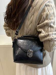 Fashionable Versatile Contrast Color Commuter Vintage Women Handbag - Black - View 4