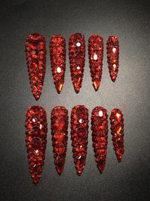 Each Set Includes 10 Pieces Of Handcrafted Y2K High-Heel Acrylic Nail Tips, Featuring A French Design Adorned With Numerous Rhinestone Decorations. Available In Multiple Tones And Nude Shades, These Press-On Nails Come In Three Sizes To Fit Various Needs. Perfect For Parties, Galas, And Daily Wear, The Set Also Includes A Nail Tool Kit, Making It An Ideal Gift For Women And Girls. - Multicolor - View 2