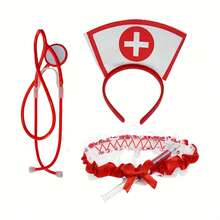4/2/1pc Halloween Sexy Nurse Cross Headband Stethoscope Pen Set Cosplay Party Series Single Dance Costume Accessories, Christmas Women Whimsical Fashion Basic Outfit Set