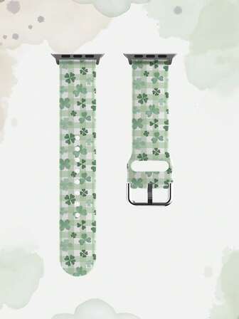 Mint Green Plaid Clover Silicone Watch Band Compatible With Apple Watch 38mm 40mm 41mm 42mm 44mm 45mm 49mm, Fits Series Ultra/SE/8/7/6/5/4/3/2/1