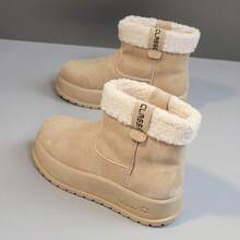 Giày bốt đi tuyết đế dày mũi tròn KT329 dành cho nữ, hàng mới về mùa đông 2025, tăng chiều cao, lót giữ nhiệt, bốt ấm áp, bốt cổ ngắn - Màu Khaki - Xem 5