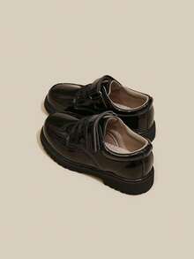 1 Pair Girls Loafers Flat Shoes Boys Dress Shoes Suitable For Party, Vacation, School, Dancing - Black - View 3