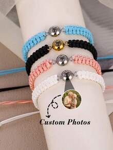 Customized New Projection Bracelet, Stainless Steel Round Photo Bracelet, Colorful Woven Projection Bracelet, Adjustable, Christmas Gift Red Stylish, Fall Fashion, Casual, Contracted, Simple, Unisex Stylish - Style Second-hand Chain - View 5