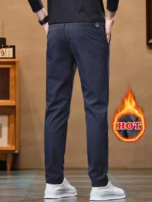 Quần dài nam trơn màu, dáng suông, có túi, kiểu dáng thường ngày, thích hợp cho mùa xuân/thu/đông. - Xanh đậm - Xem 5