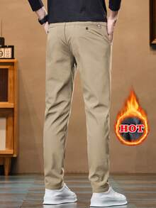 男士纯色口袋直筒宽松休闲裤，春/秋/冬款 - 卡其色 - 查看 5