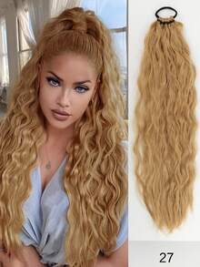 24-Inch Kinky Curly Ponytail Extension - Wrap Around Afro Curly Hairpiece With Elastic Band, Black & Blonde Options For Women - Multicolor - View 16