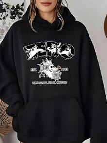 's Tim 's Nightmare Before Christmas Zero & Sally Inspired Hoodie - Officially Inspired Black & White Gothic Font Logo, Soft Casual Sweatshirt (S-XXL) For Year-Round Wear, Themed Parties & Daily Outfits - Iconic Movie Out - 黑色 - 查看 1