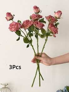 3支/1支复古风格人造玫瑰花，饰以仿真花，包含2朵花和1个花苞，情人节礼物 - 彩色 - 查看 12