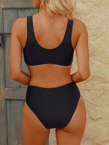 wohenmeili Women's Summer Beach Metal Decor Ruched Bikini Set