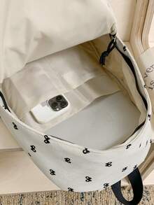 1个女士时尚灯芯绒蝴蝶印花背包，大容量，适合休闲、通勤、学生返校等场合 - 米色 - 查看 6