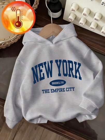 1pc Tween Girl Casual Printed Hoodie Sweatshirt, Pullover, Thick Thermal Lining, Suitable For School, Leisure, Autumn/Winter, Never Out Of Style