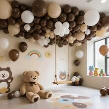 深棕色乳胶派对气球 - 5/10/12/18 英寸圆形氦气球，深棕色，适用于感恩节、生日、新娘送礼会、结婚纪念日、毕业典礼、熊主题派对、洗礼、性别揭晓派对装饰 - 深棕色 - 查看 3